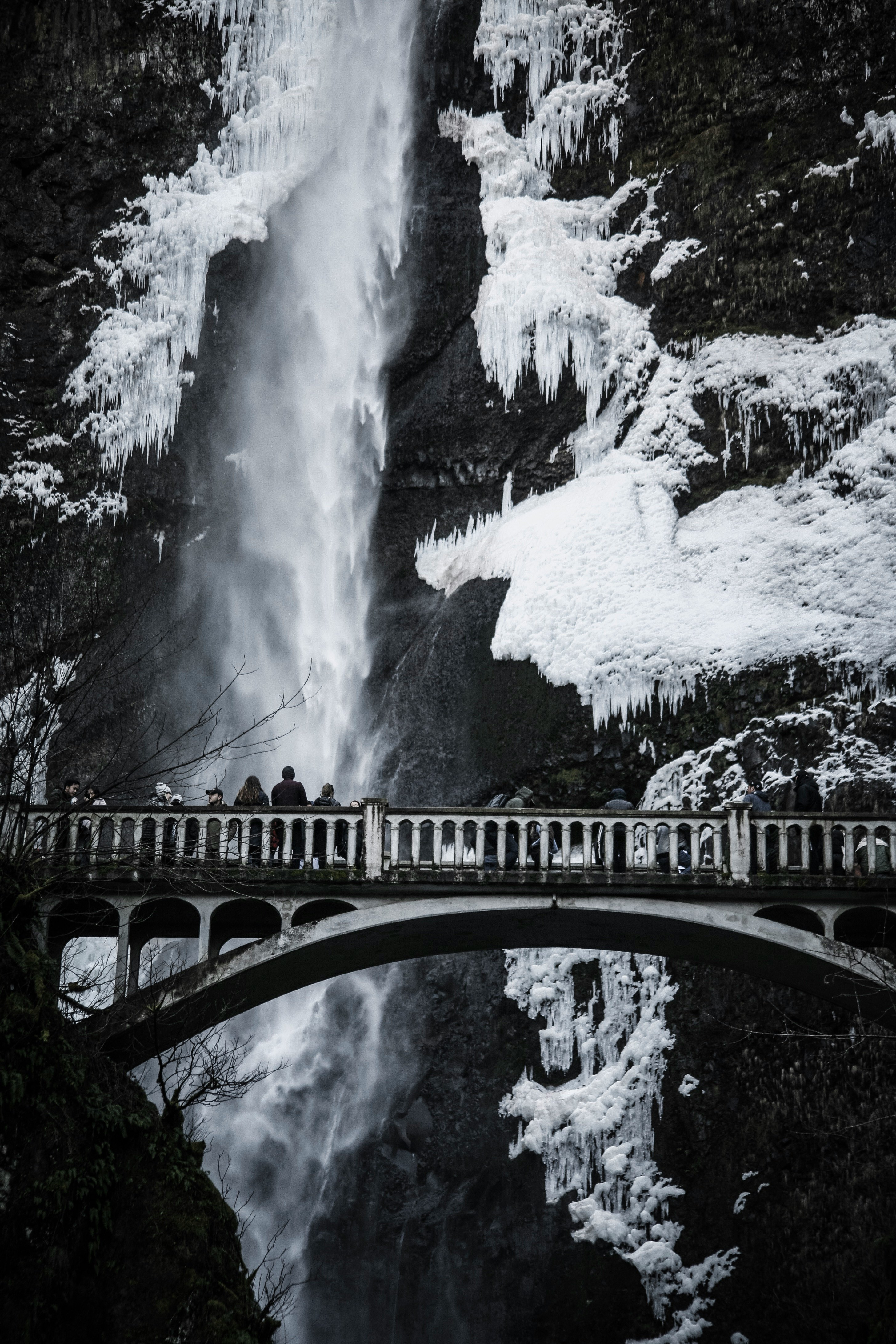 grayscale photo of bridge